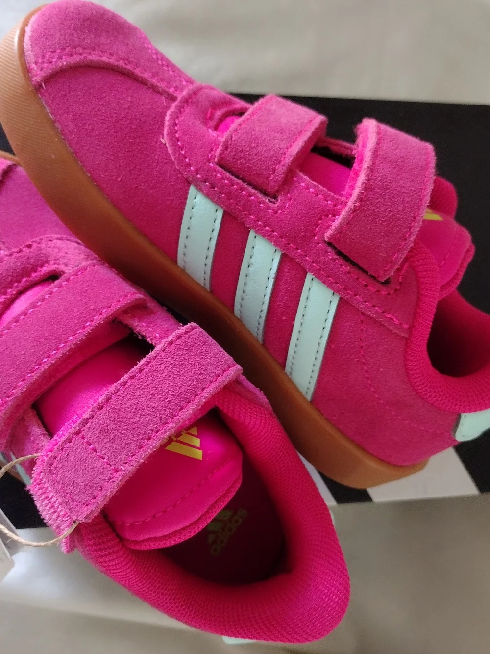 adidas Kids Pink Sneakers with Mint Stripes